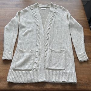 Lucky Brand neutral cream cable knit cotton mix cardigan M